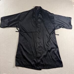 Victoria's Secret Black Satin Short Robe Size XS/S Kimono Wrap Belted Tie